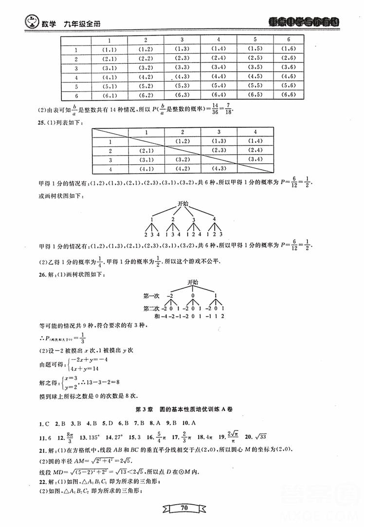 2018新版重点中学与你有约数学九年级全一册浙教ZJ版答案 第70页