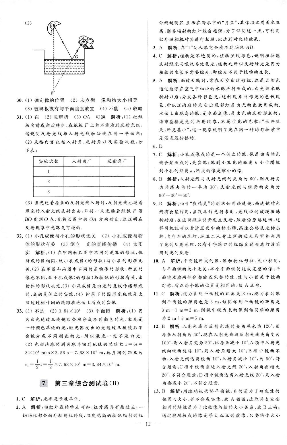 2018亮點(diǎn)給力大試卷物理八年級(jí)上冊(cè)江蘇版答案 第12頁(yè)