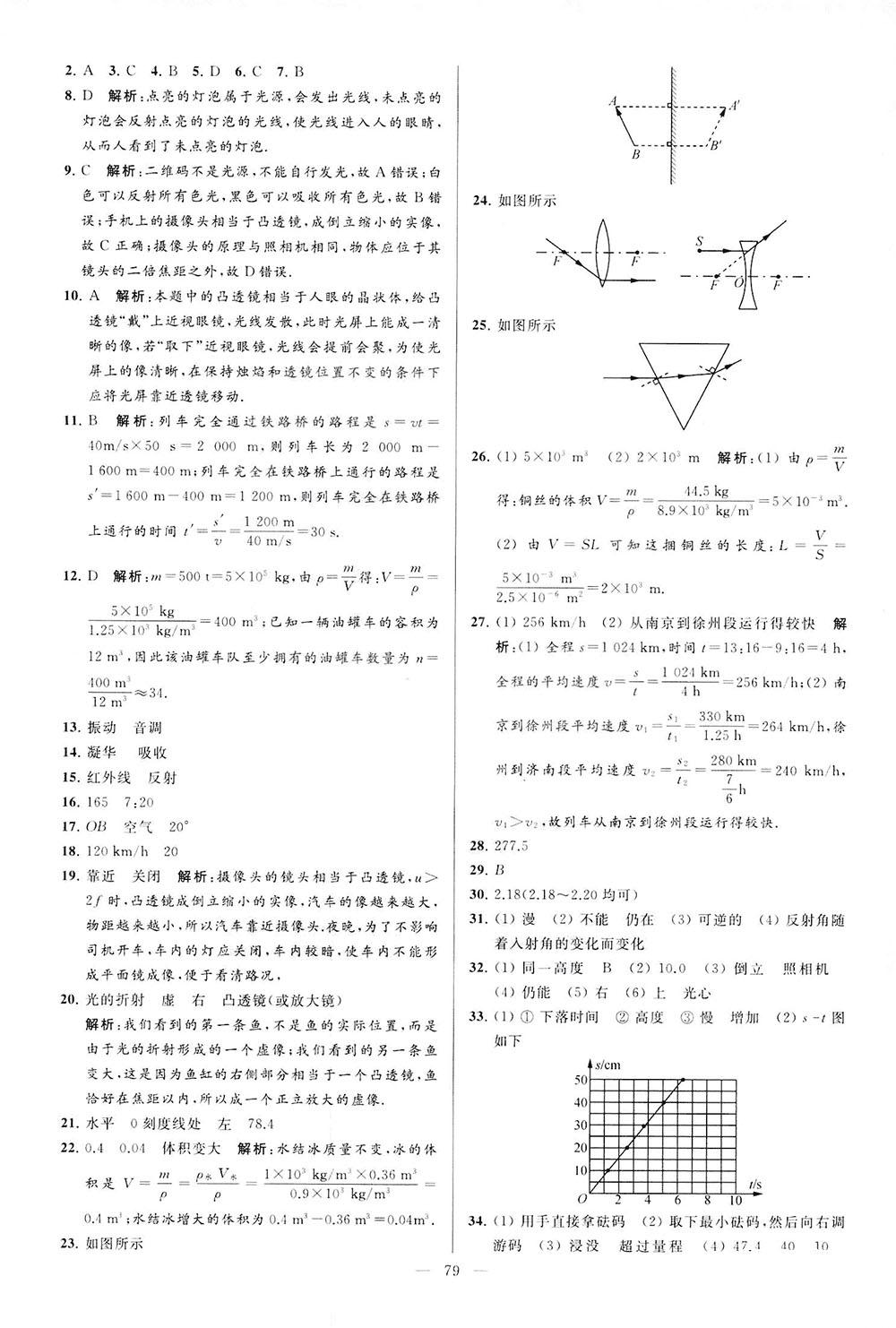 2018亮點(diǎn)給力大試卷物理八年級上冊江蘇版答案 第79頁