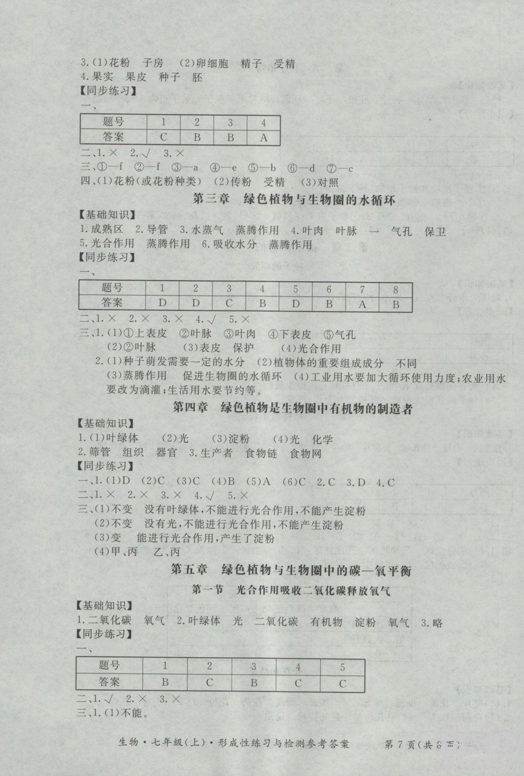 新課標(biāo)形成性練習(xí)與檢測七年級生物上冊2018參考答案 第7頁