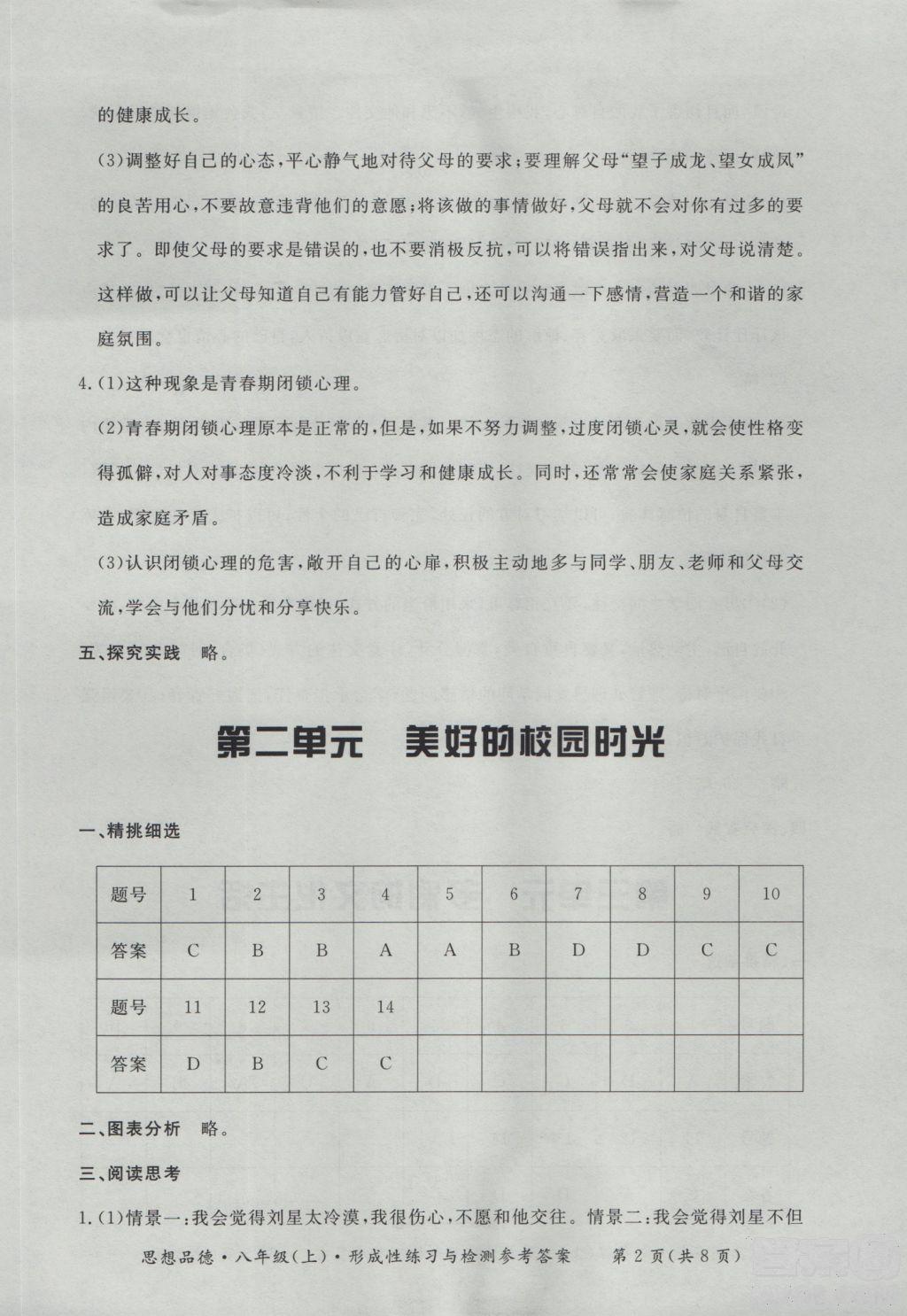 2018秋新課標(biāo)形成性練習(xí)與檢測八年級思想品德上參考答案 第2頁