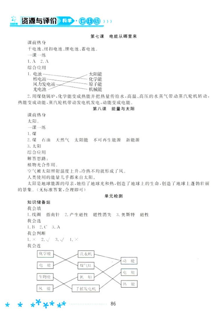 2018教科版資源與評價六年級上冊科學(xué)參考答案 第10頁