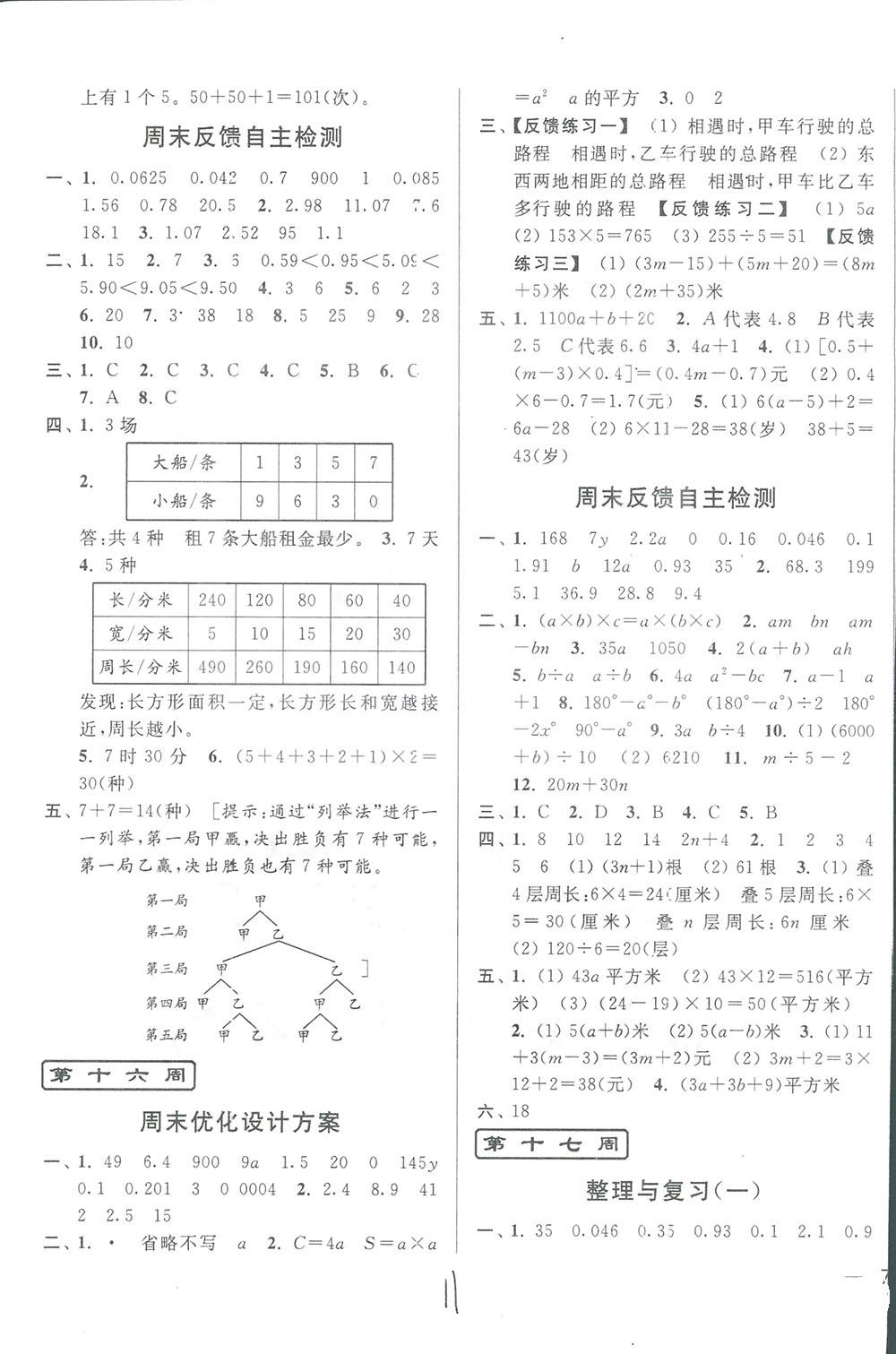 2018亮點(diǎn)給力周末優(yōu)化設(shè)計大試卷數(shù)學(xué)五年級上冊新課標(biāo)江蘇版答案 第11頁