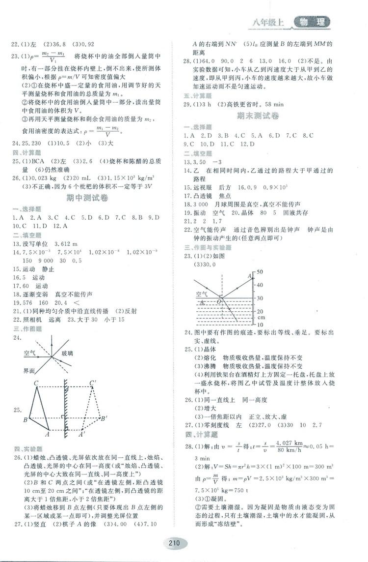 2018资源与评价物理八年级上册教科版参考答案 第16页