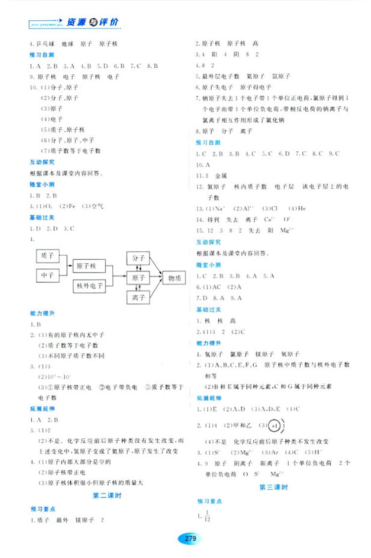 五四学制2018资源与评价八年级化学全一册上册人教版参考答案 第9页