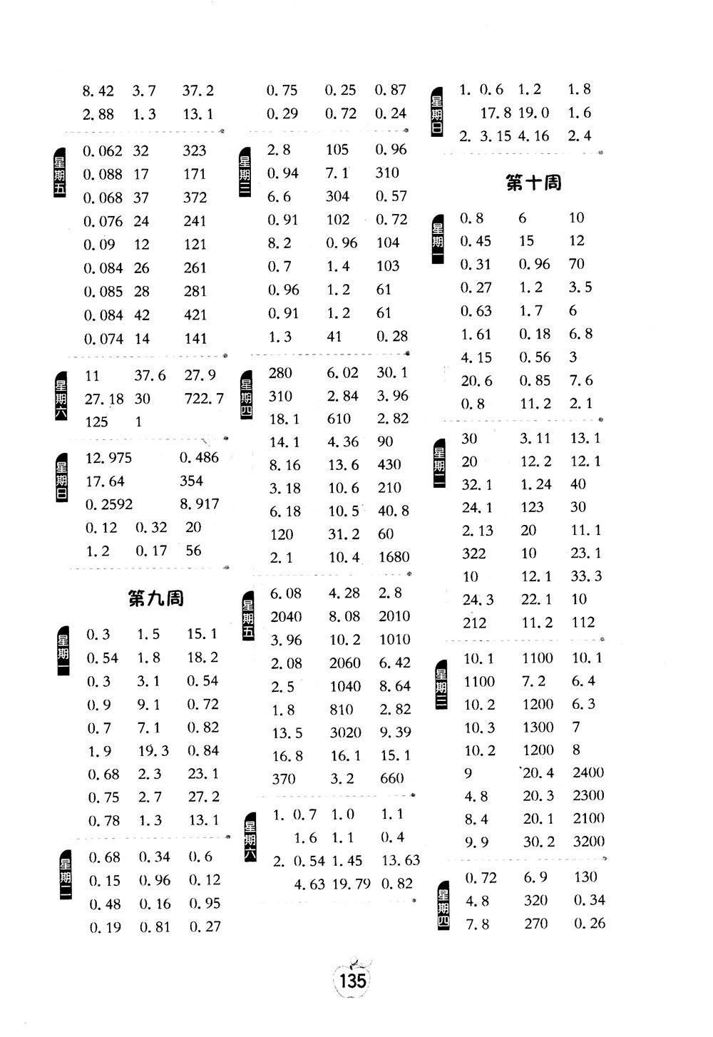 2018秋小學(xué)數(shù)學(xué)計算高手5五年級上冊人教版參考答案 第5頁