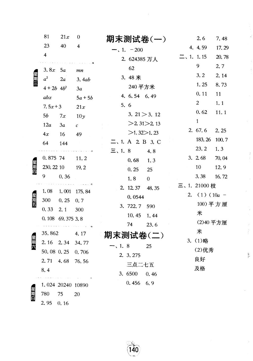 2018秋春雨教育專項巧練小學(xué)數(shù)學(xué)計算高手五年級上參考答案 第9頁