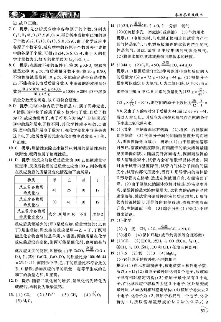 鲁教版2018秋中学奇迹课堂化学九年级上册答案 第31页