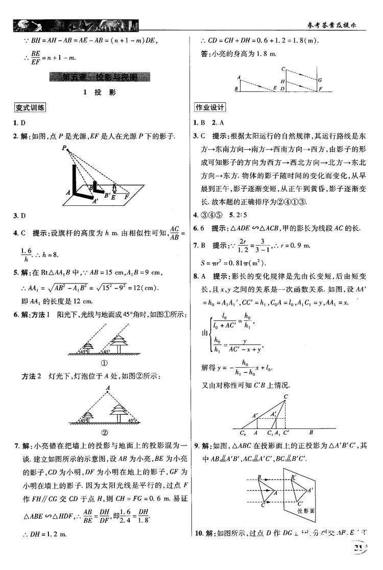 北師大版2018秋中學(xué)奇跡課堂數(shù)學(xué)九年級上冊答案 第31頁