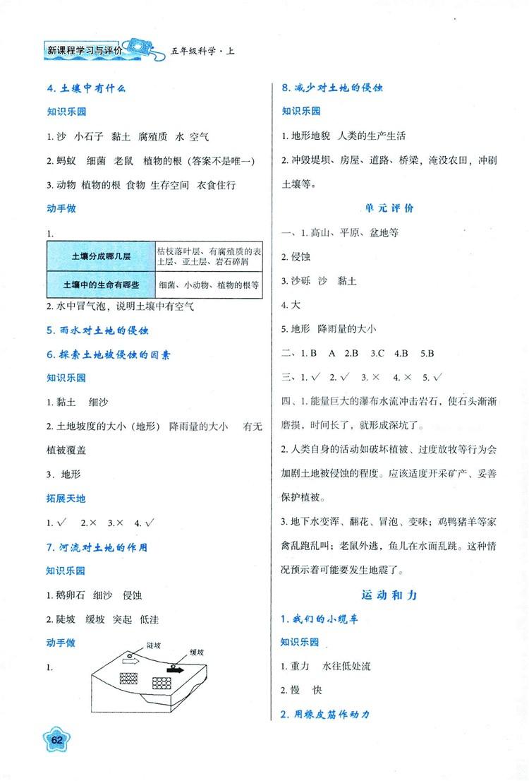 2018新版小学生五年级科学新课程学习与评价上册K版人教版答案 第4页