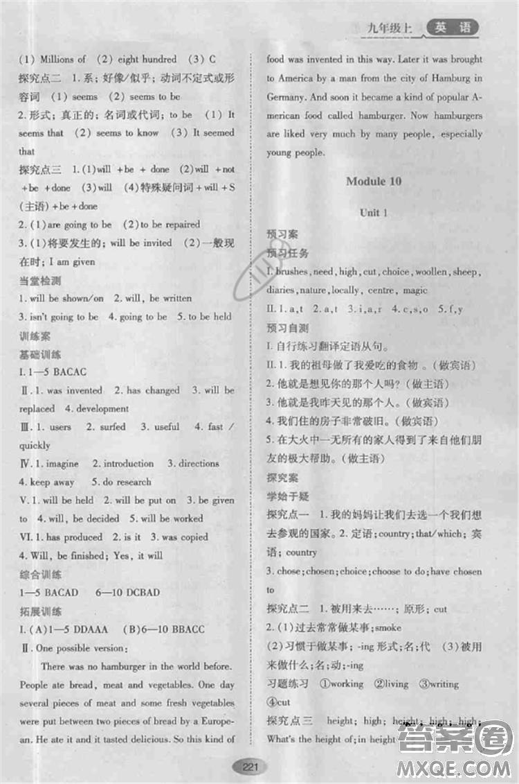 資源與評價(jià)九年級(jí)上英語2018外研版參考答案 第19頁