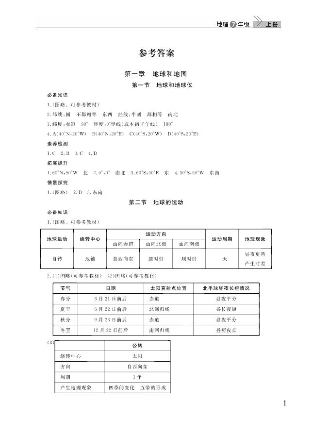 2018智慧学习7年级地理上册答案 第1页