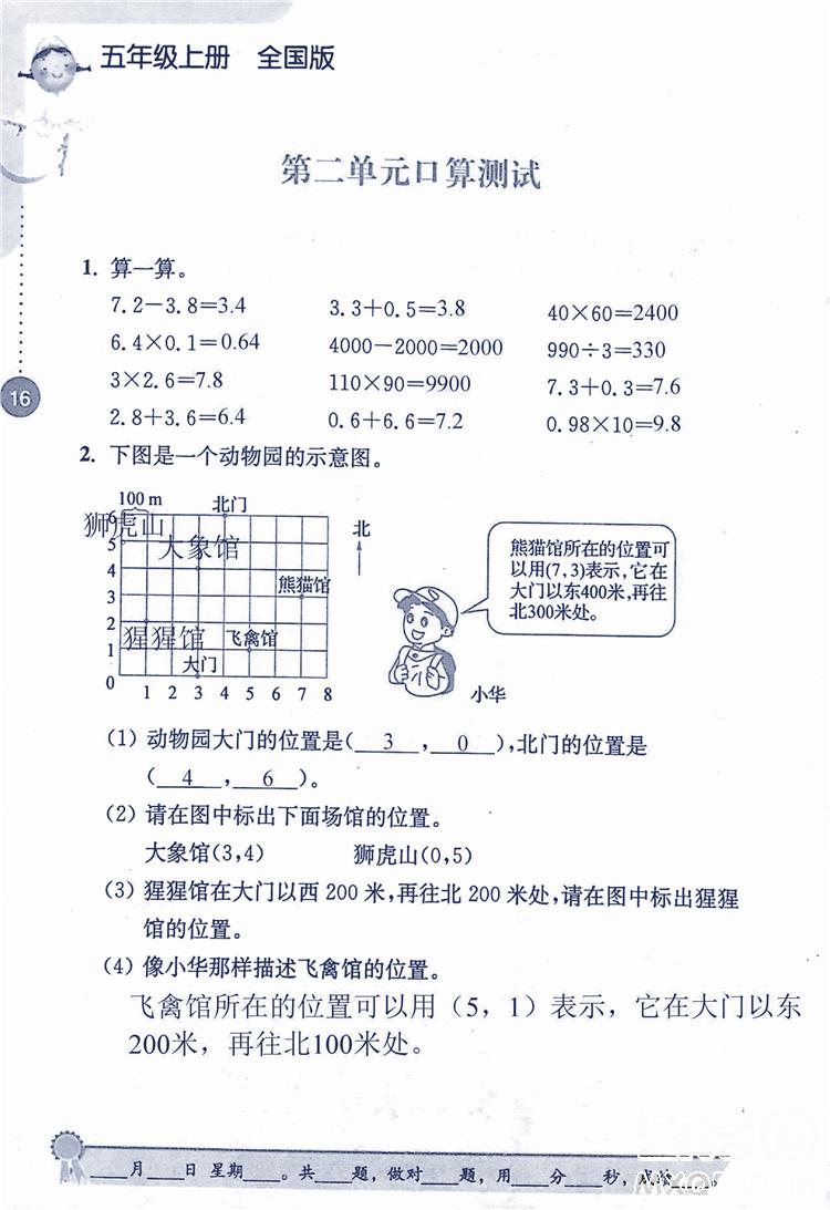 2018年小學(xué)數(shù)學(xué)口算心算速算能力訓(xùn)練五年級(jí)上冊(cè)全國(guó)版答案 第16頁(yè)