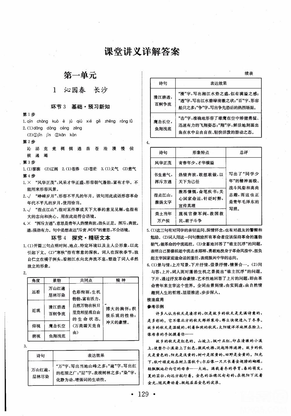 2018長(zhǎng)江作業(yè)本同步練習(xí)冊(cè)語(yǔ)文必修1人教版參考答案 第1頁(yè)