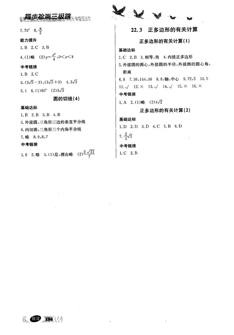 2018同步檢測三級跳初三數學上參考答案 第12頁