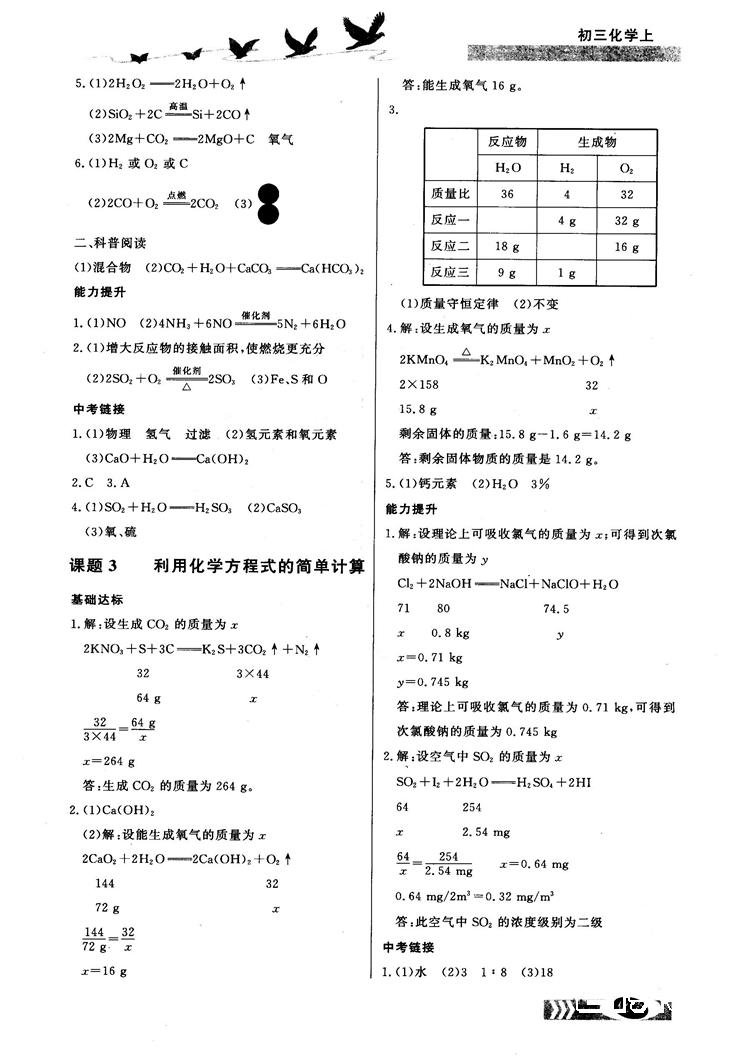 2018同步檢測(cè)三級(jí)跳初三化學(xué)上參考答案 第7頁