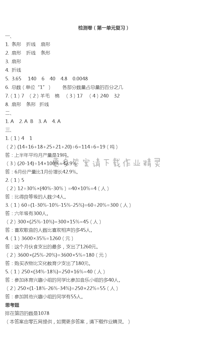 2019年蘇教版六年級(jí)數(shù)學(xué)練習(xí)與測(cè)試檢測(cè)卷上下冊(cè)答案 第1頁(yè)