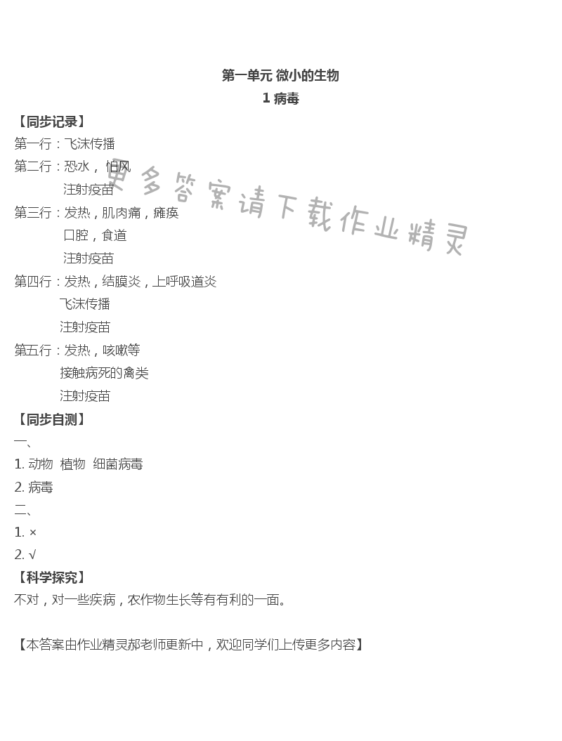2020年學(xué)習(xí)指導(dǎo)與訓(xùn)練六年級(jí)科學(xué)上冊(cè)人教版 第1頁
