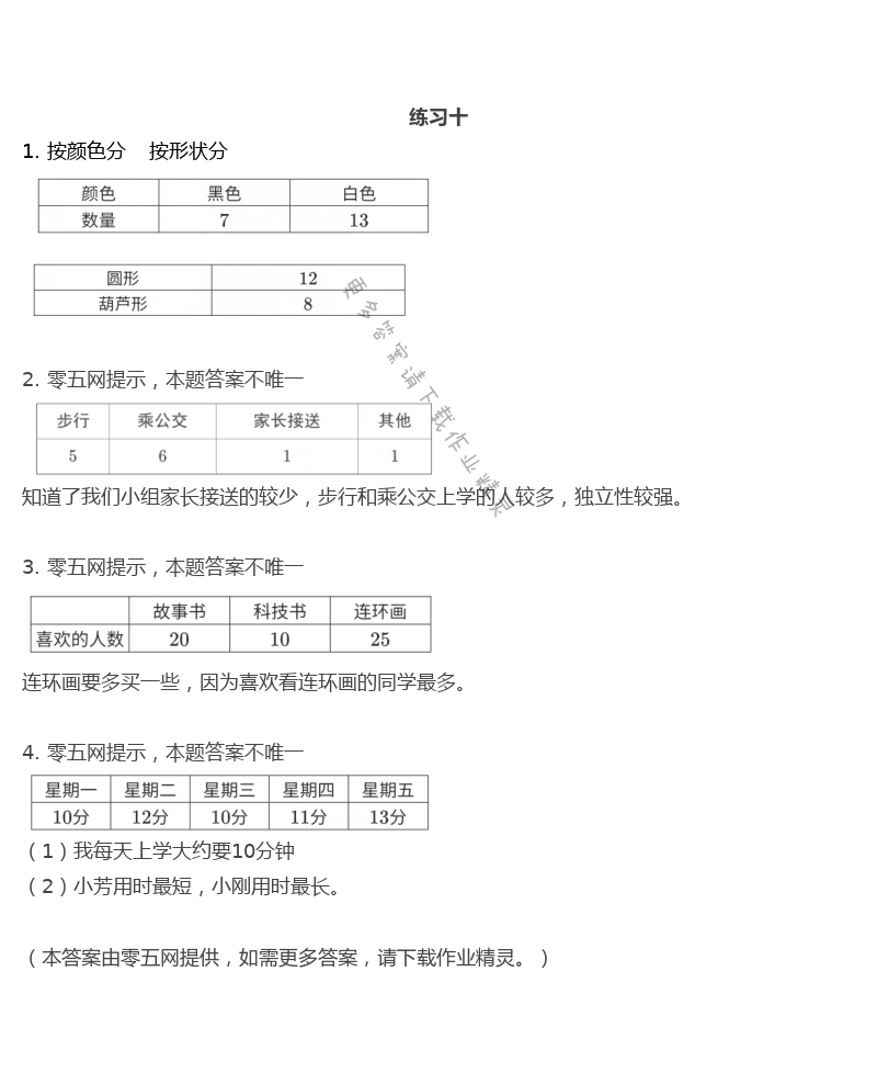 八　数据的收集和整理（一） - 练习十