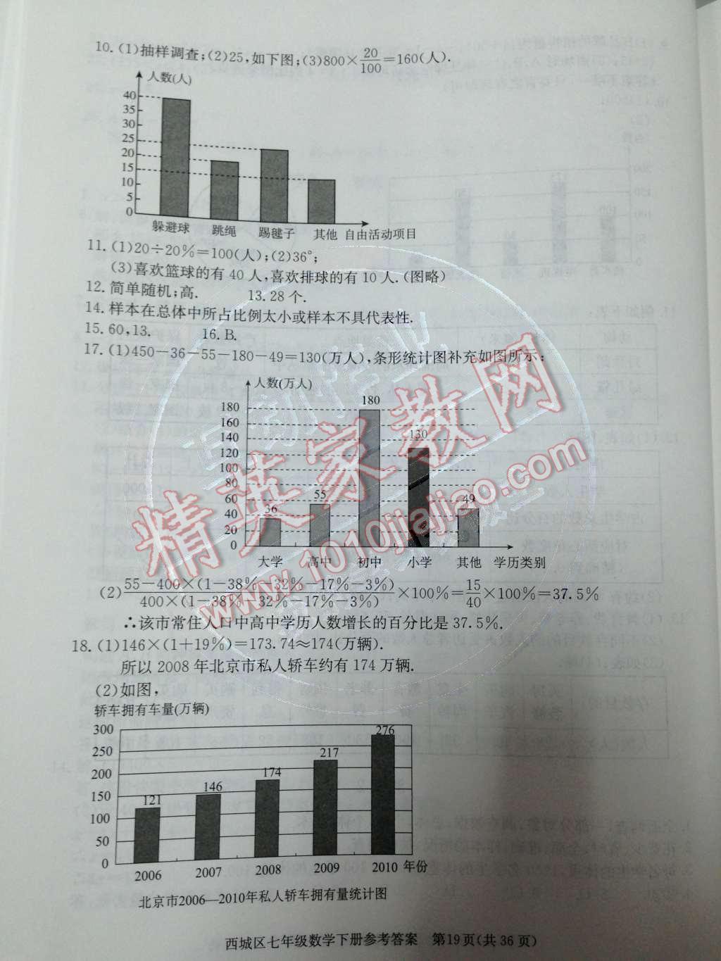 2014年學(xué)習(xí)探究診斷七年級數(shù)學(xué)下冊人教版 第十章 數(shù)據(jù)的收集、整理與描述第65頁