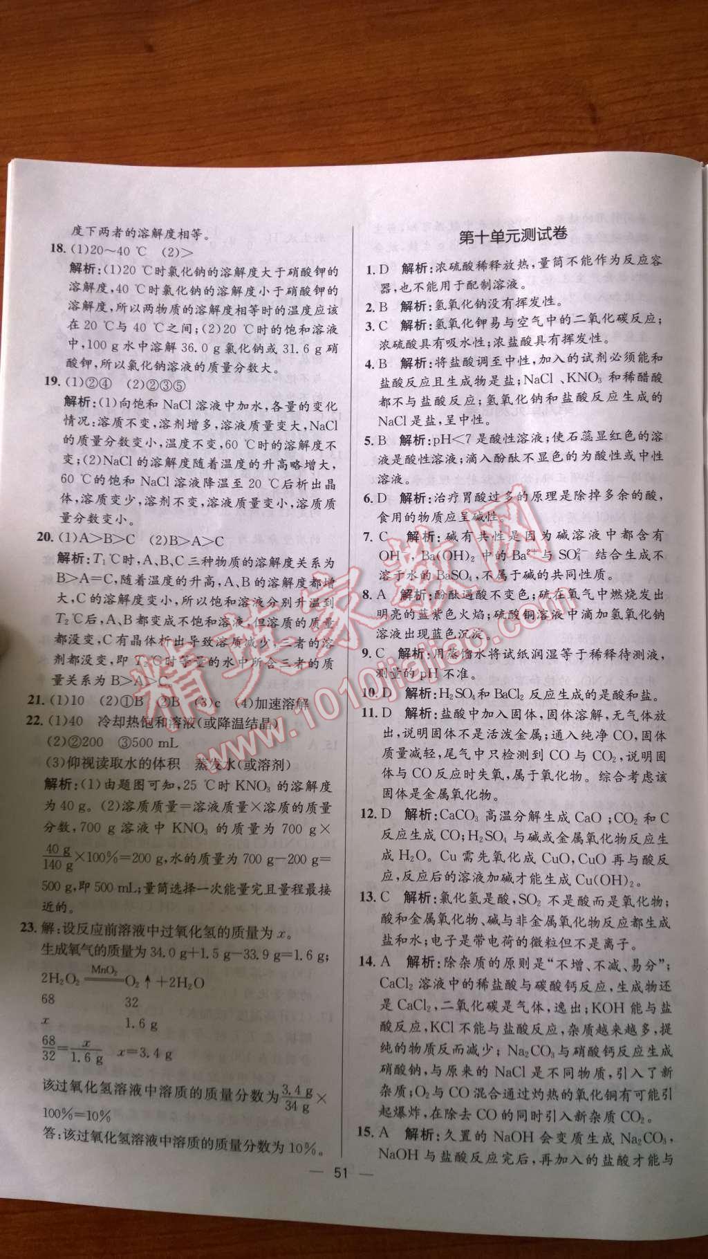 2014年同步练习册课时练九年级化学下册人教版 第32页