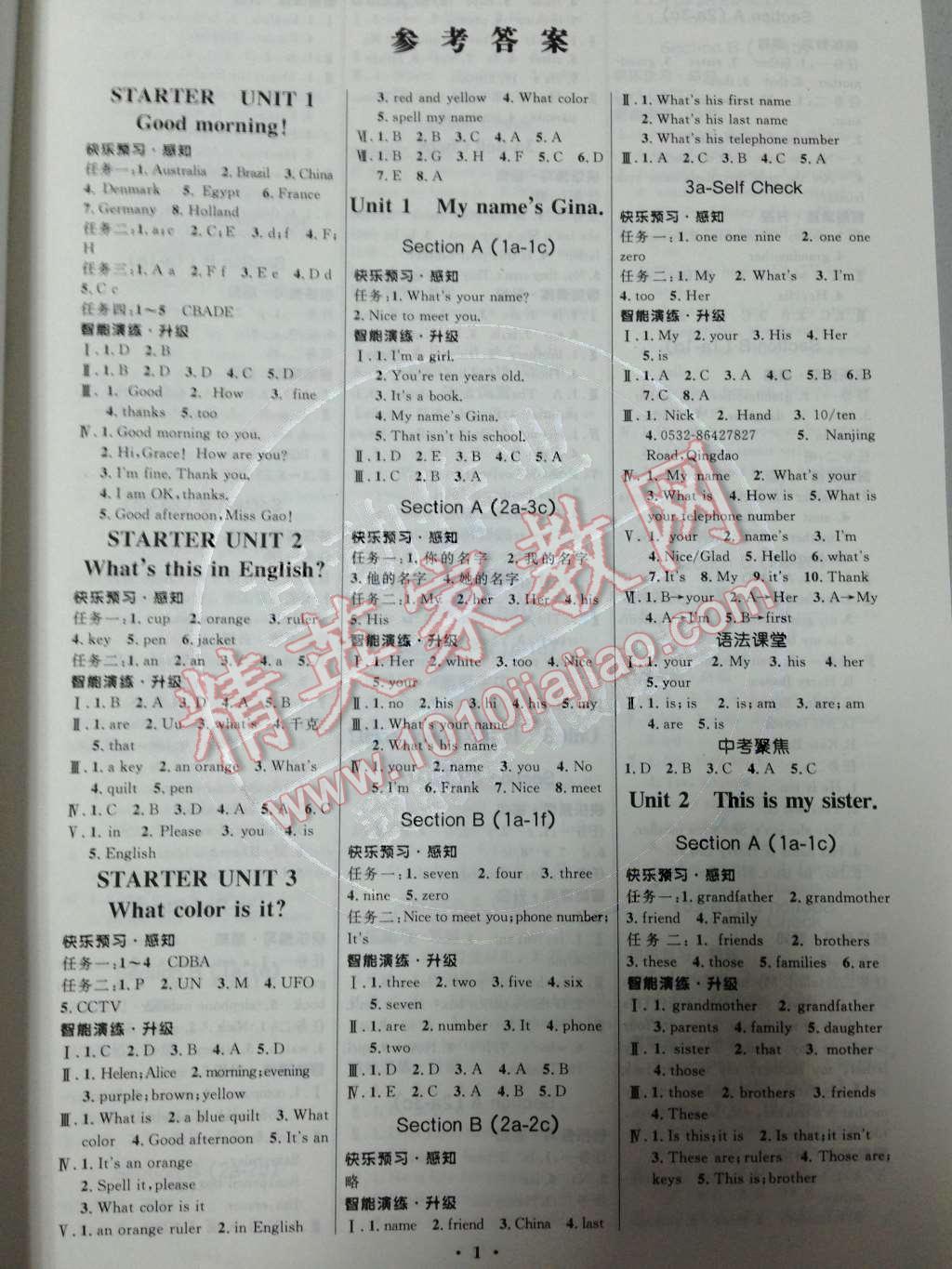 2014年初中同步測控優(yōu)化設(shè)計(jì)七年級英語上冊人教版 Unit 2 This is my sister.第30頁