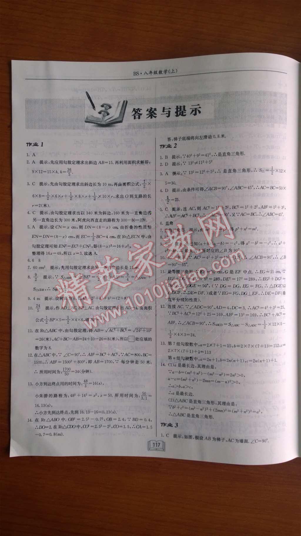 2014年啟東中學(xué)作業(yè)本八年級(jí)數(shù)學(xué)上冊(cè)北師大版 第一章 勾股定理第49頁