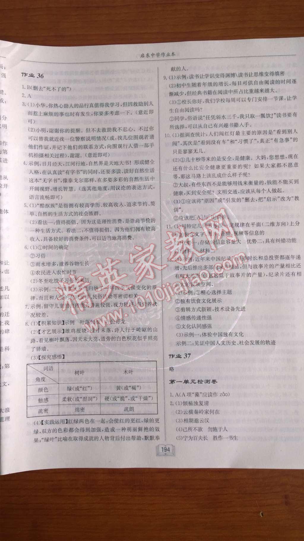 2014年啟東中學(xué)作業(yè)本九年級(jí)語(yǔ)文下冊(cè)人教版 檢測(cè)卷第72頁(yè)