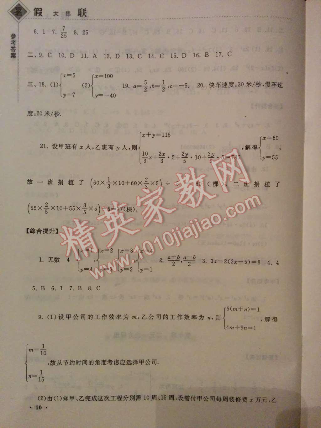 2014年暑假大串联七年级数学苏科版 第10页