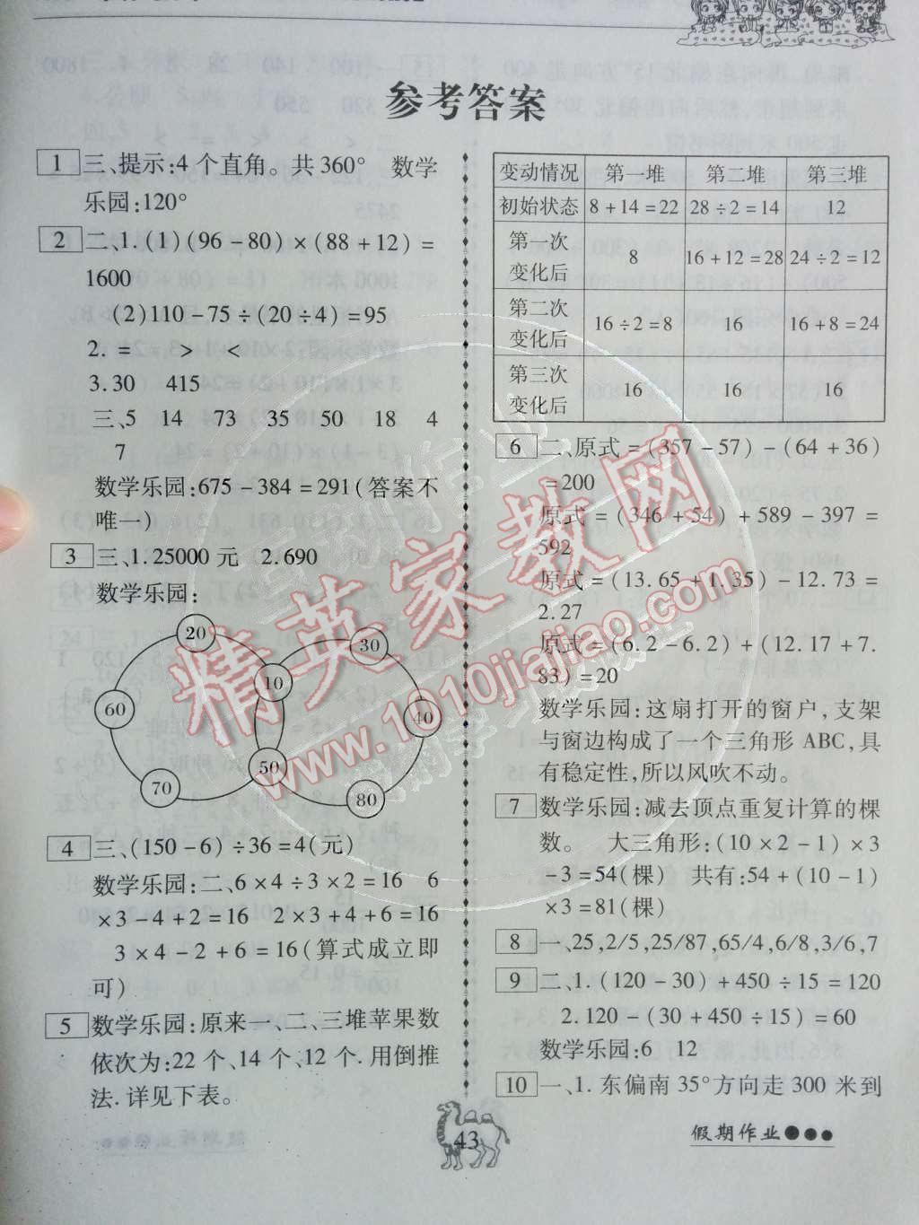 2014年倍優暑假快線假期作業四年級數學人教版 第1頁