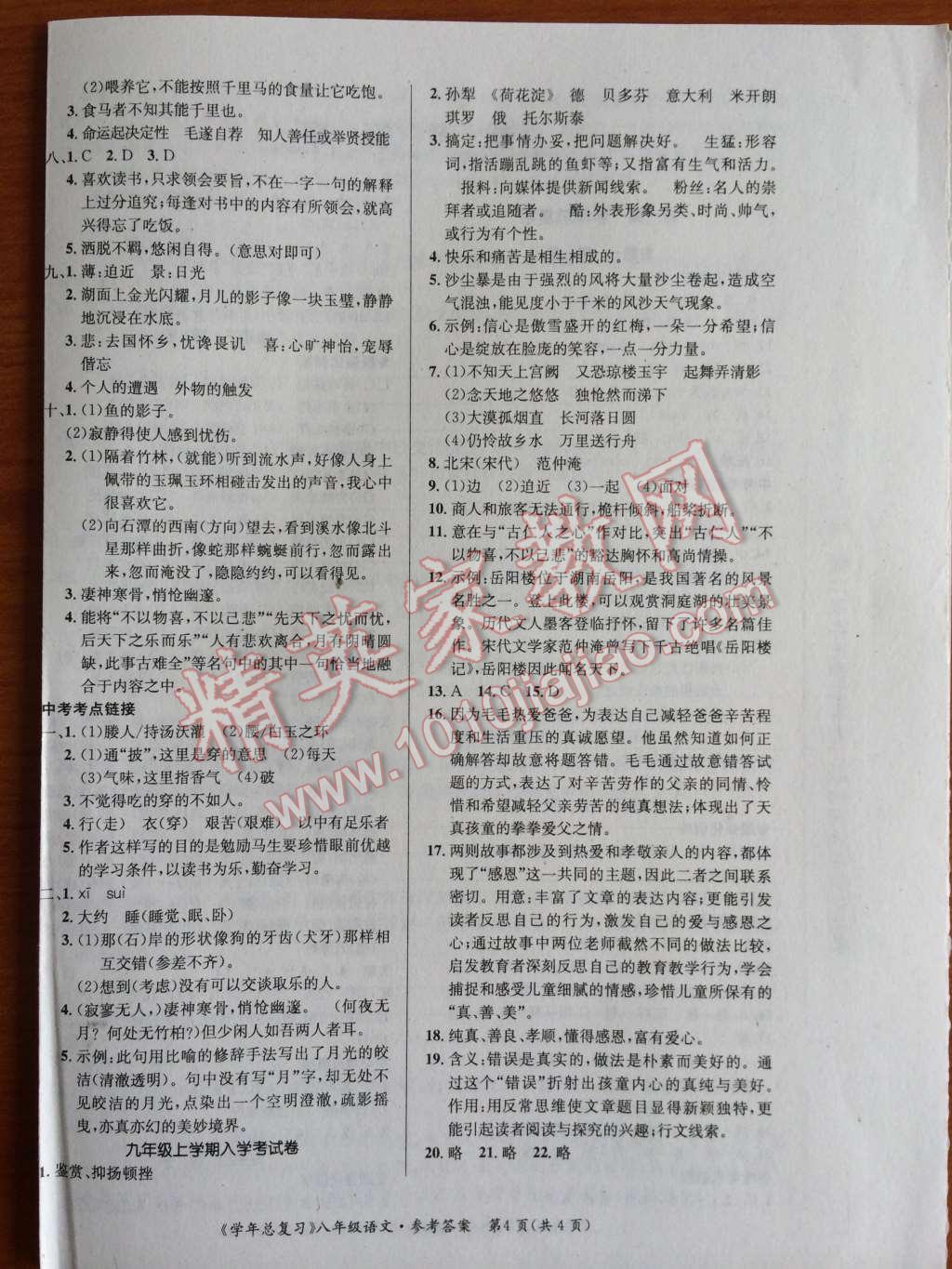 2014年给力100学年总复习八年级全年复习加假期预习语文人教版 第4页