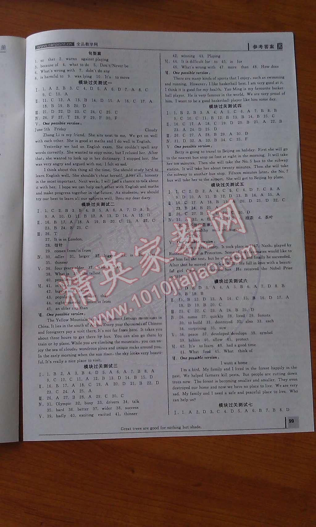 2014年全品學(xué)練考八年級英語上冊外研版 作業(yè)手冊第74頁