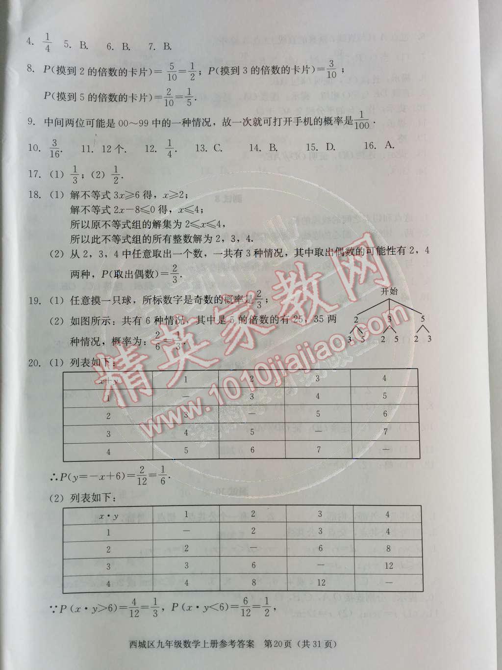 2014年学习探究诊断九年级数学上册人教版 第二十五章 概率初步第65页