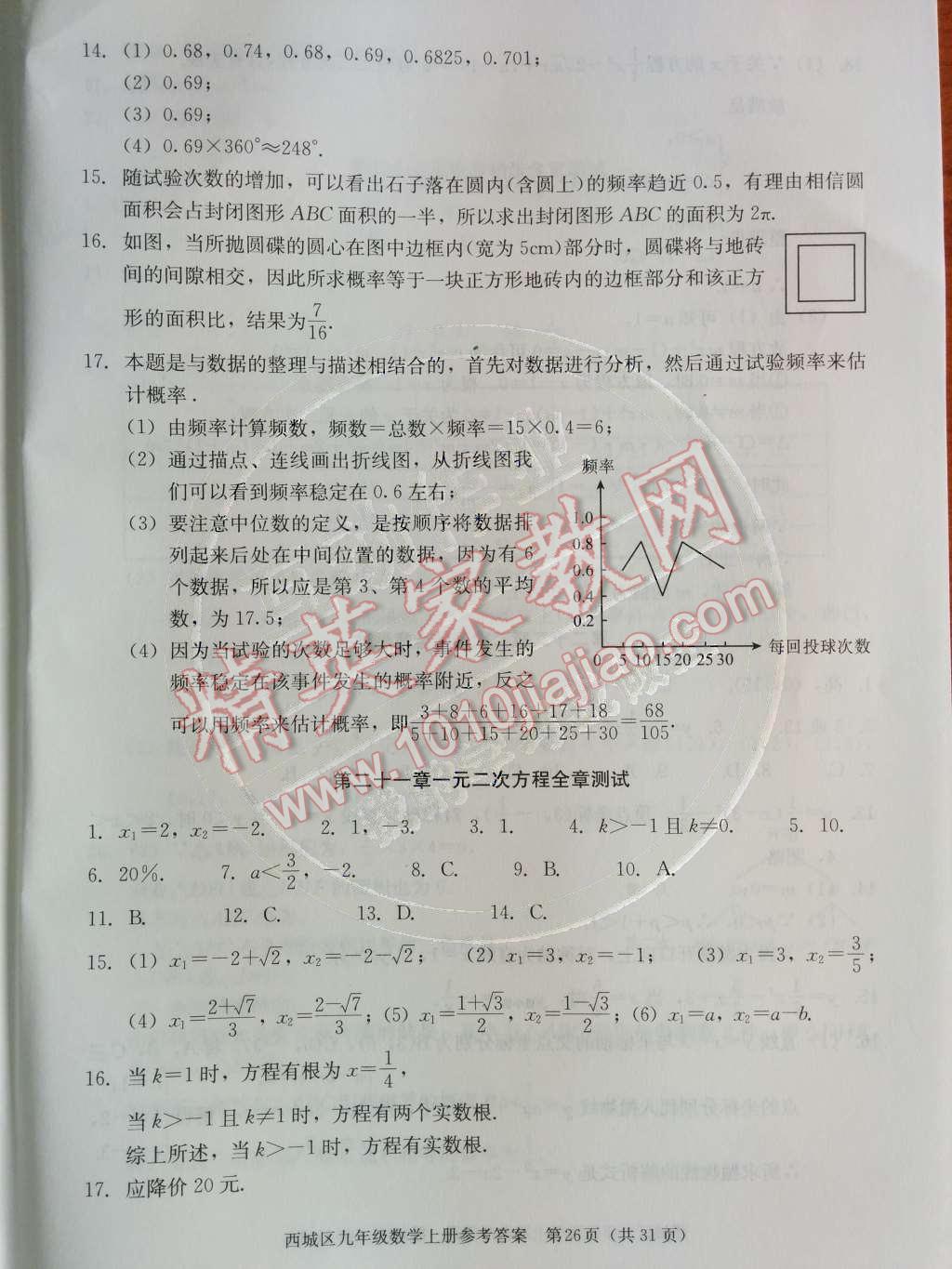 2014年学习探究诊断九年级数学上册人教版 第二十五章 概率初步第71页