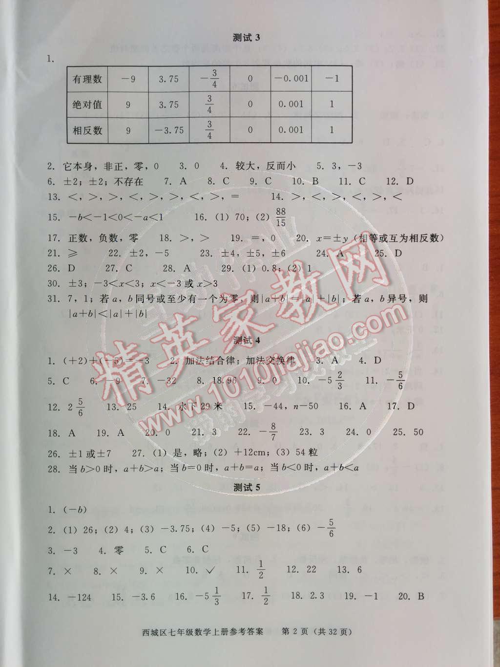 2014年學(xué)習(xí)探究診斷七年級(jí)數(shù)學(xué)上冊(cè)人教版 第2頁(yè)