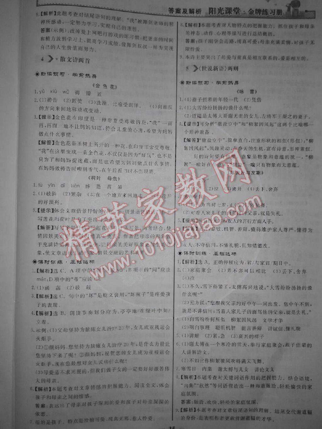 阳光课堂金牌练习册七年级语文上册人教版 第3页