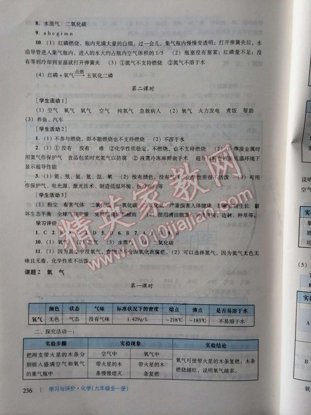 2014年学习与评价九年级化学全一册人教版 第二单元 我们周围的空气第53页