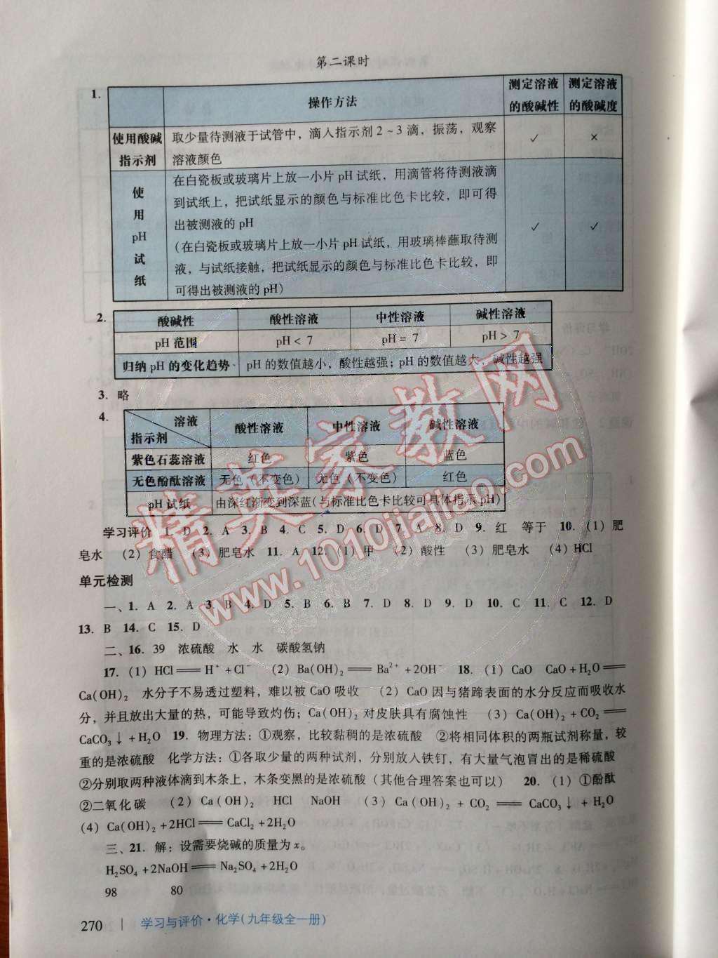 2014年学习与评价九年级化学全一册人教版 第十单元 酸和碱第94页