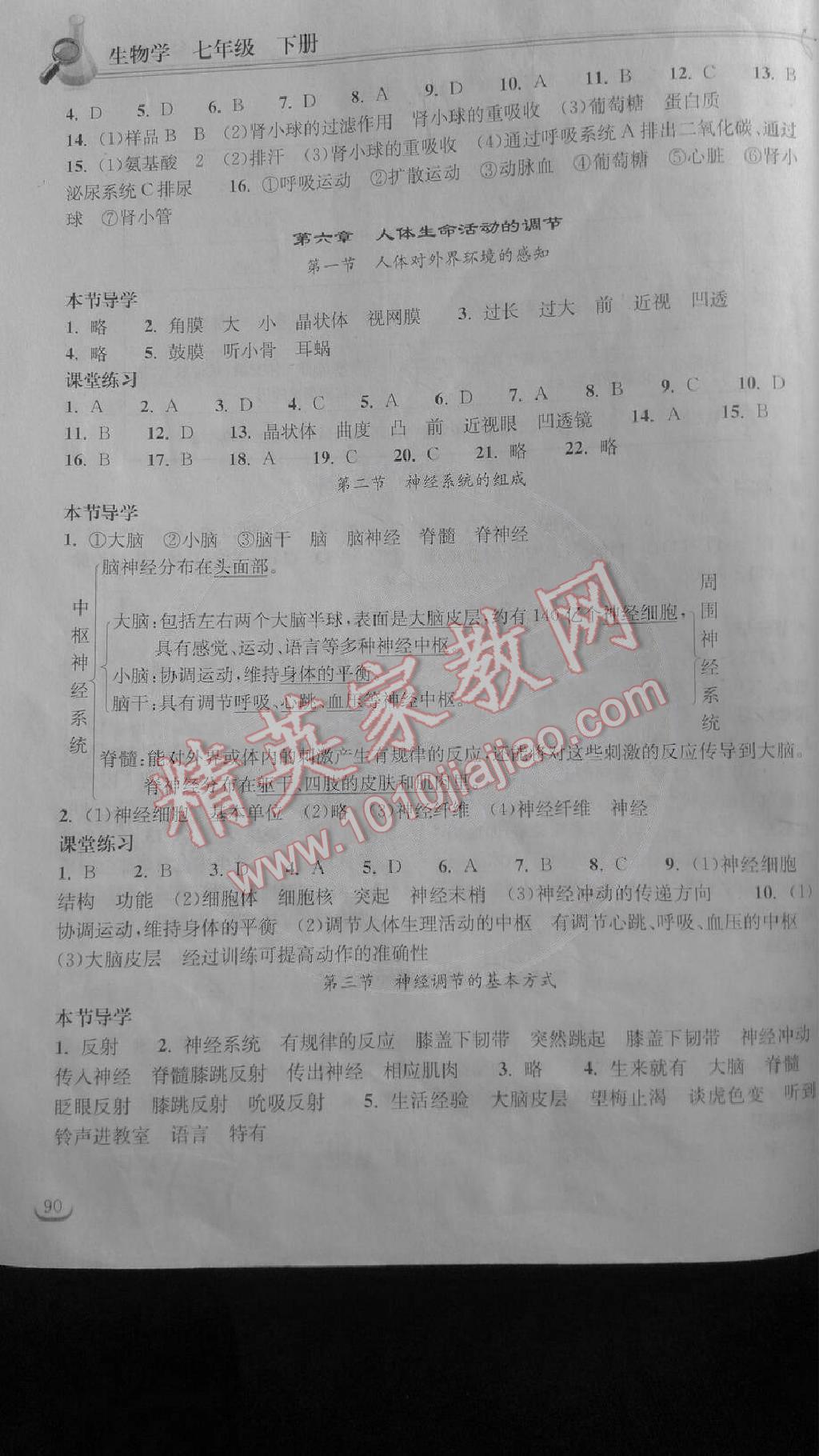 长江作业本同步练习册七年级生物下册人教版 第6页