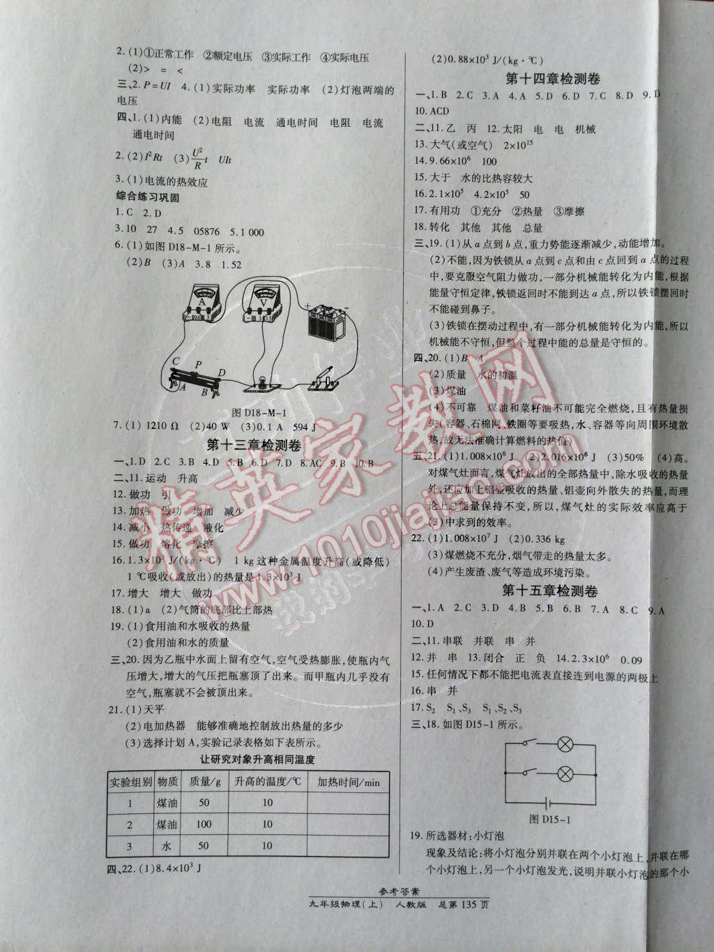 2014年高效课时通10分钟掌控课堂九年级物理上册人教版 参考答案第52页