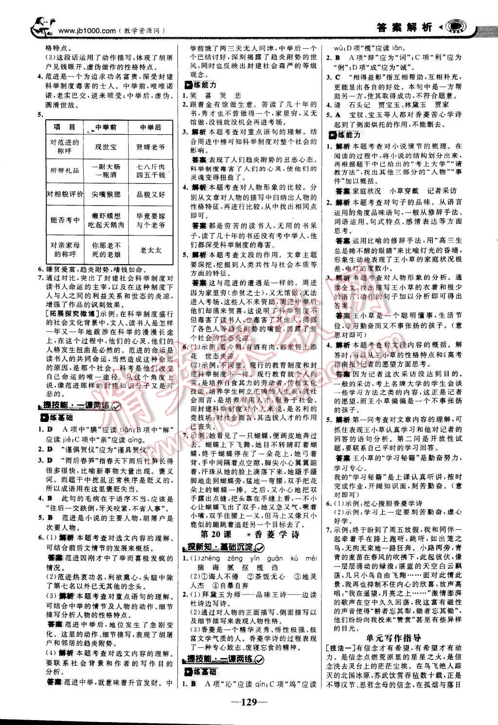 2014年世纪金榜金榜学案九年级语文上册人教版 第12页