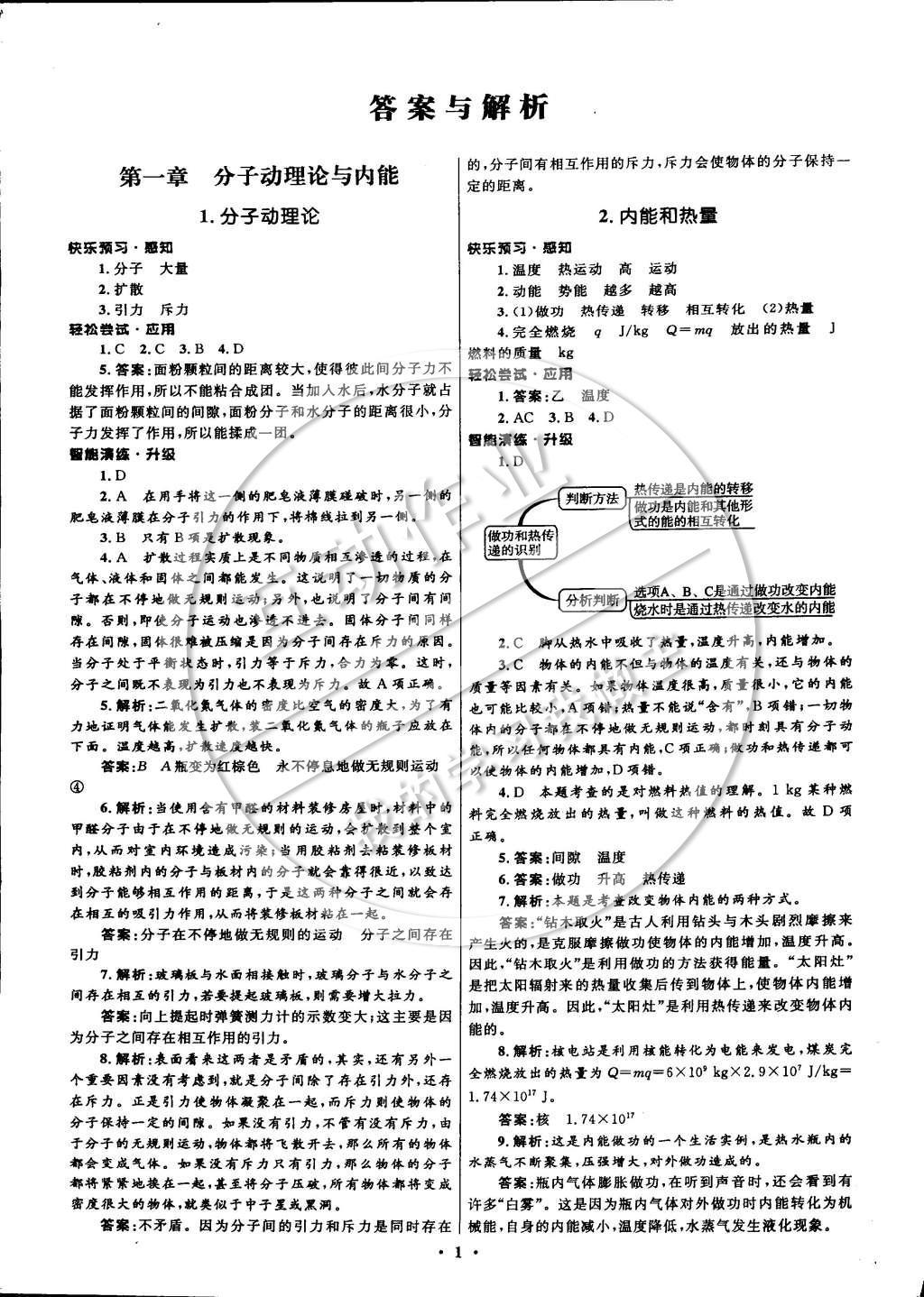 2014年初中同步測控全優(yōu)設(shè)計九年級物理上冊教科版 參考答案第9頁