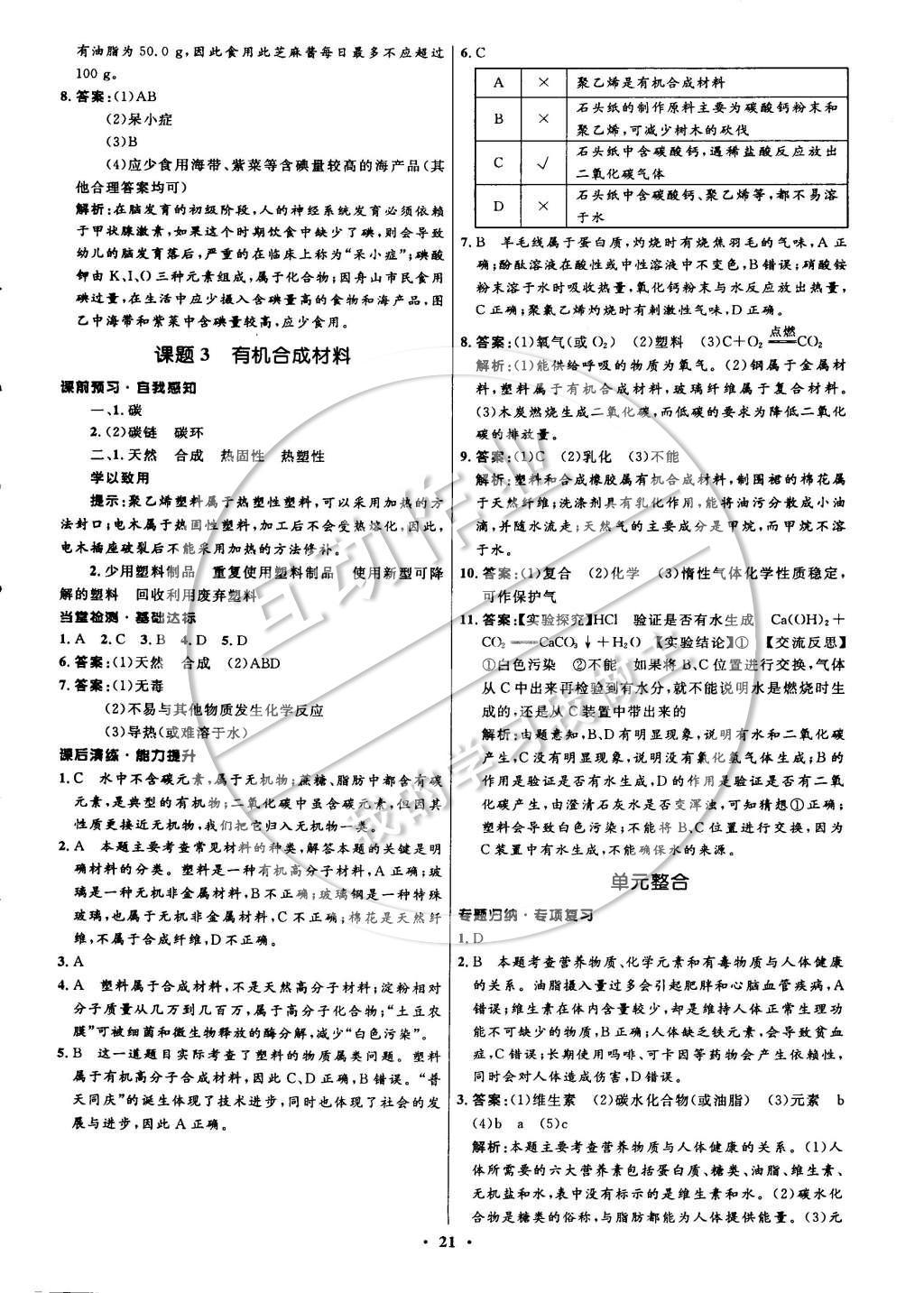 2015年初中同步測控全優(yōu)設(shè)計九年級化學(xué)下冊人教版 參考答案第27頁