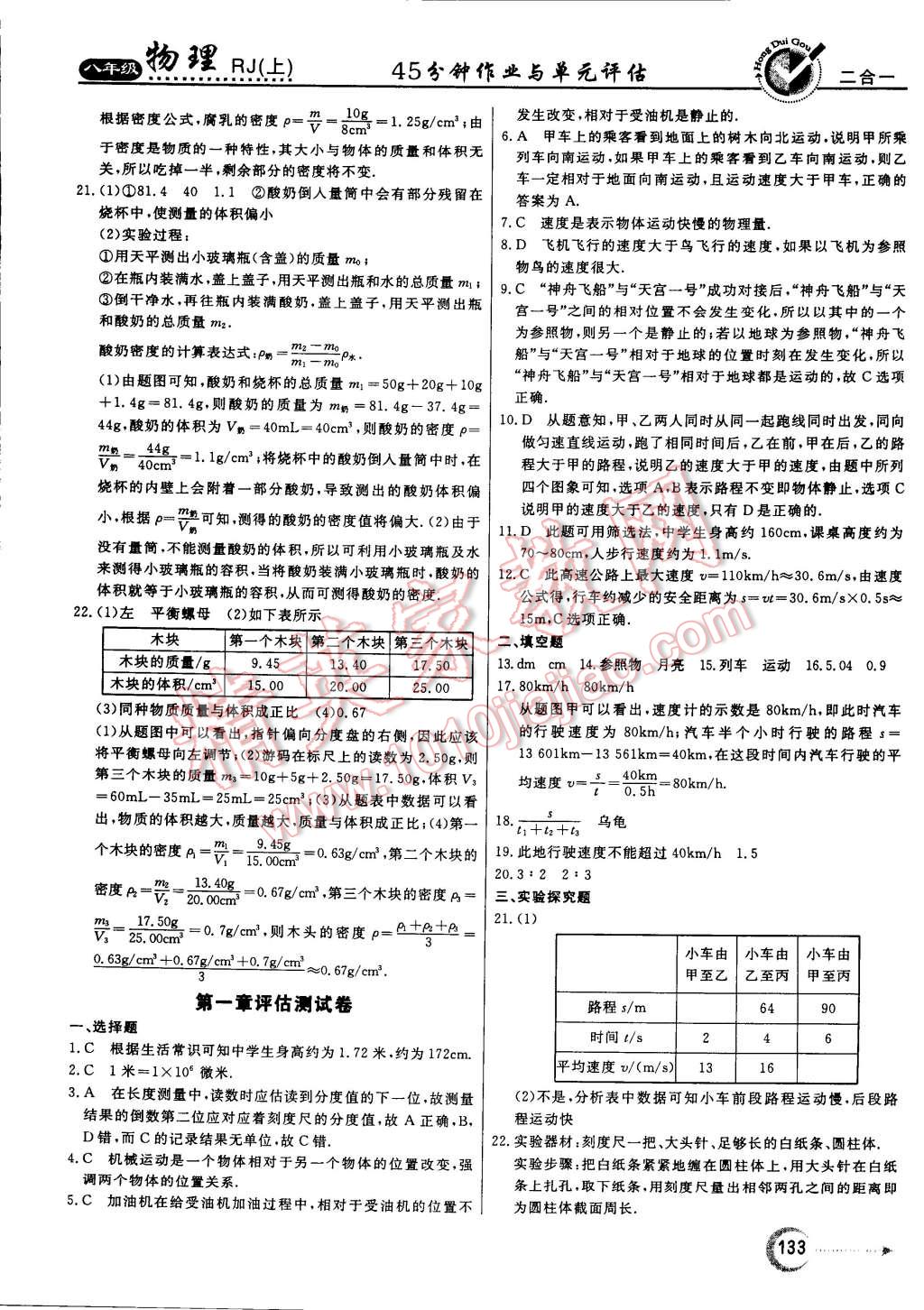 2014年紅對勾45分鐘作業(yè)與單元評估八年級物理上冊人教版 第25頁