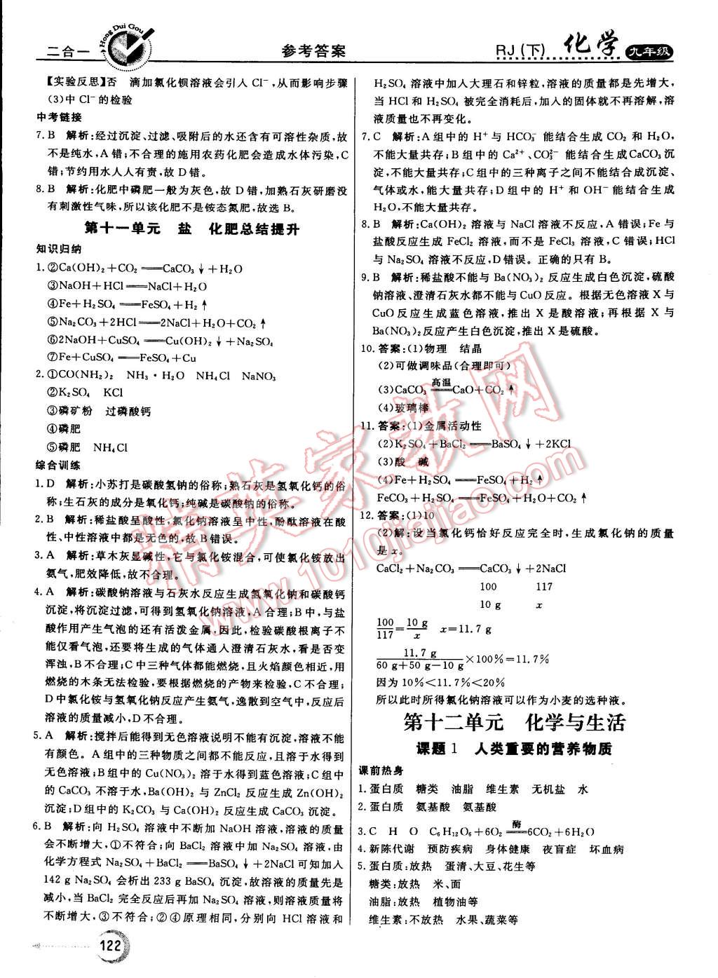 2015年红对勾45分钟作业与单元评估九年级化学下册人教版 第22页