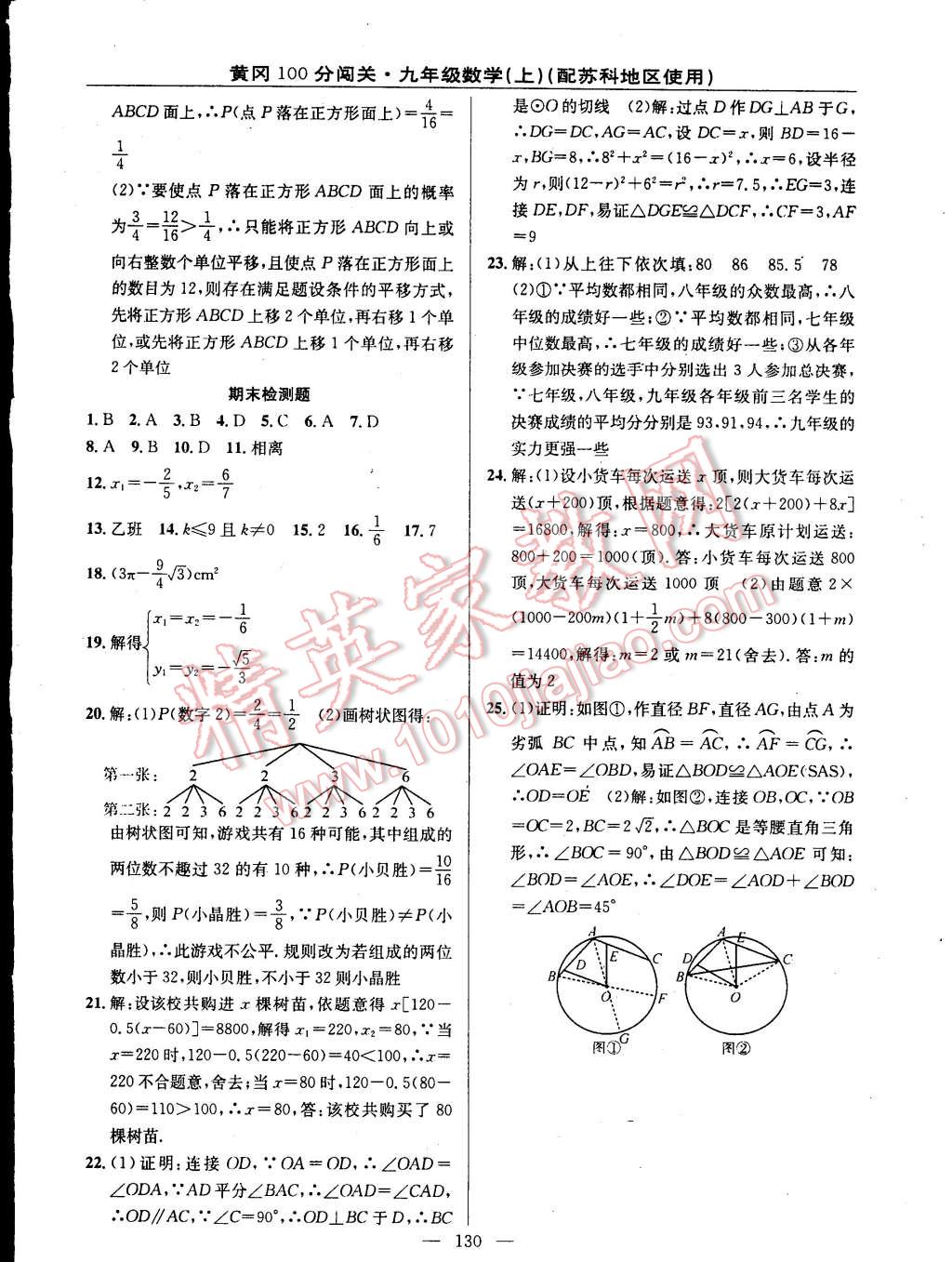 2014年黄冈100分闯关一课一测九年级数学上册苏科版 第20页