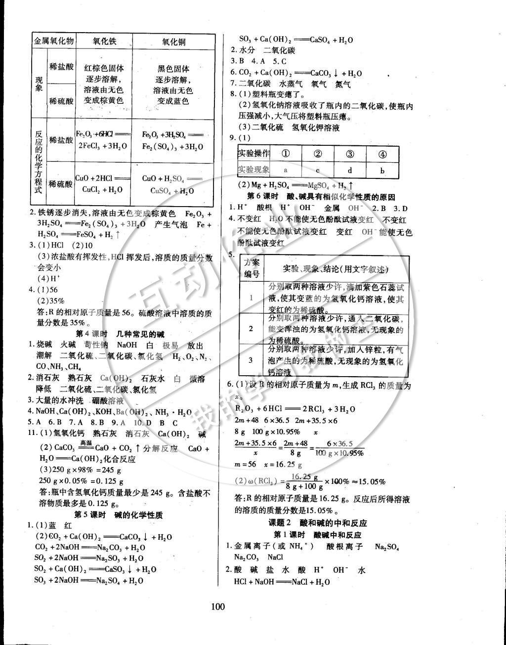 2015年有效课堂课时导学案九年级化学下册人教版 参考答案第14页