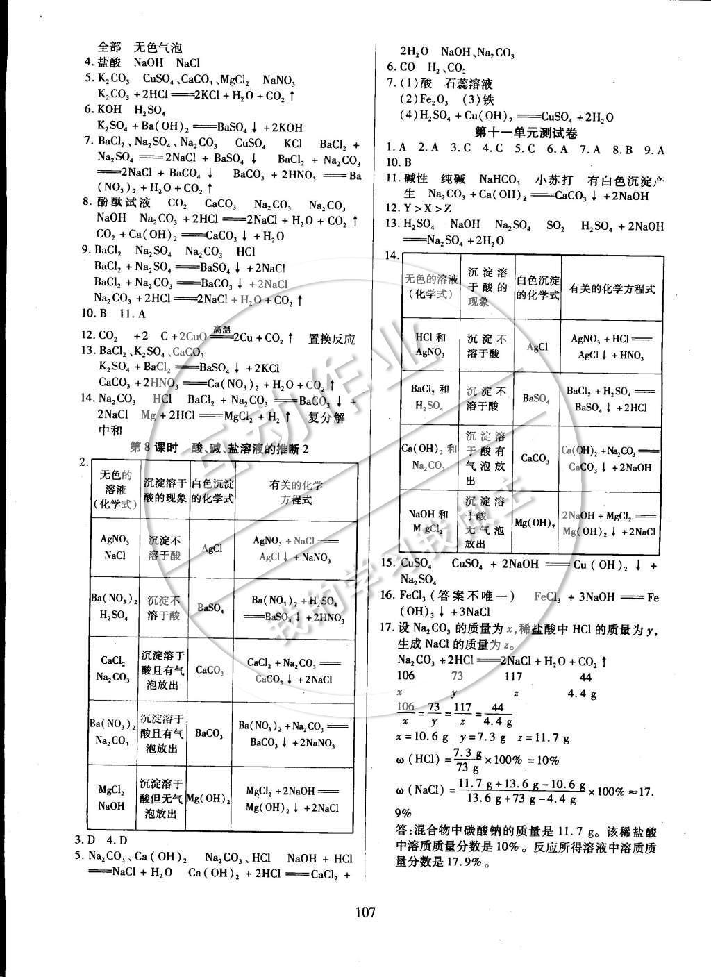 2015年有效课堂课时导学案九年级化学下册人教版 参考答案第21页