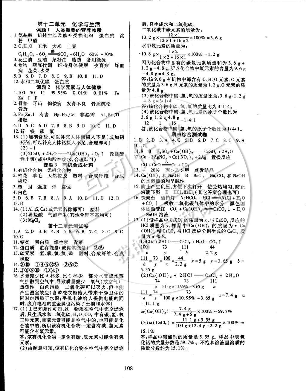 2015年有效课堂课时导学案九年级化学下册人教版 参考答案第22页