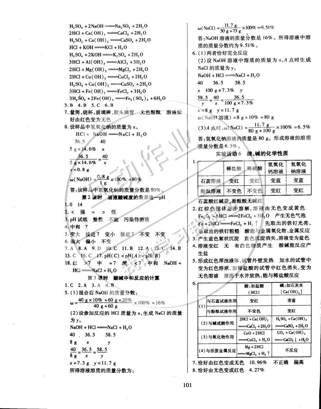 2015年有效课堂课时导学案九年级化学下册人教版 参考答案第15页